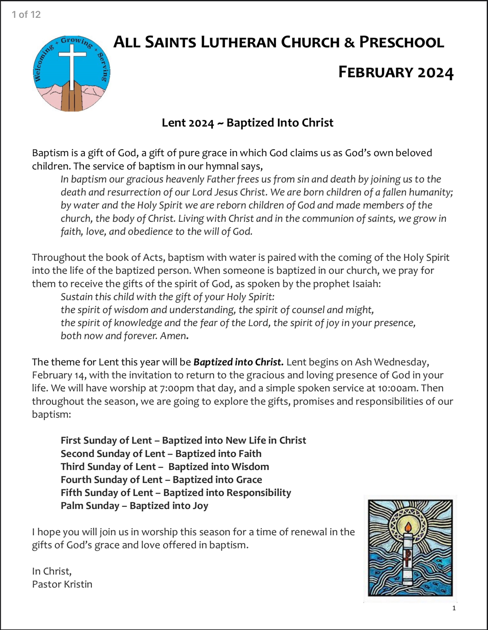 Newsletter All Saints Lutheran Church, ELCA